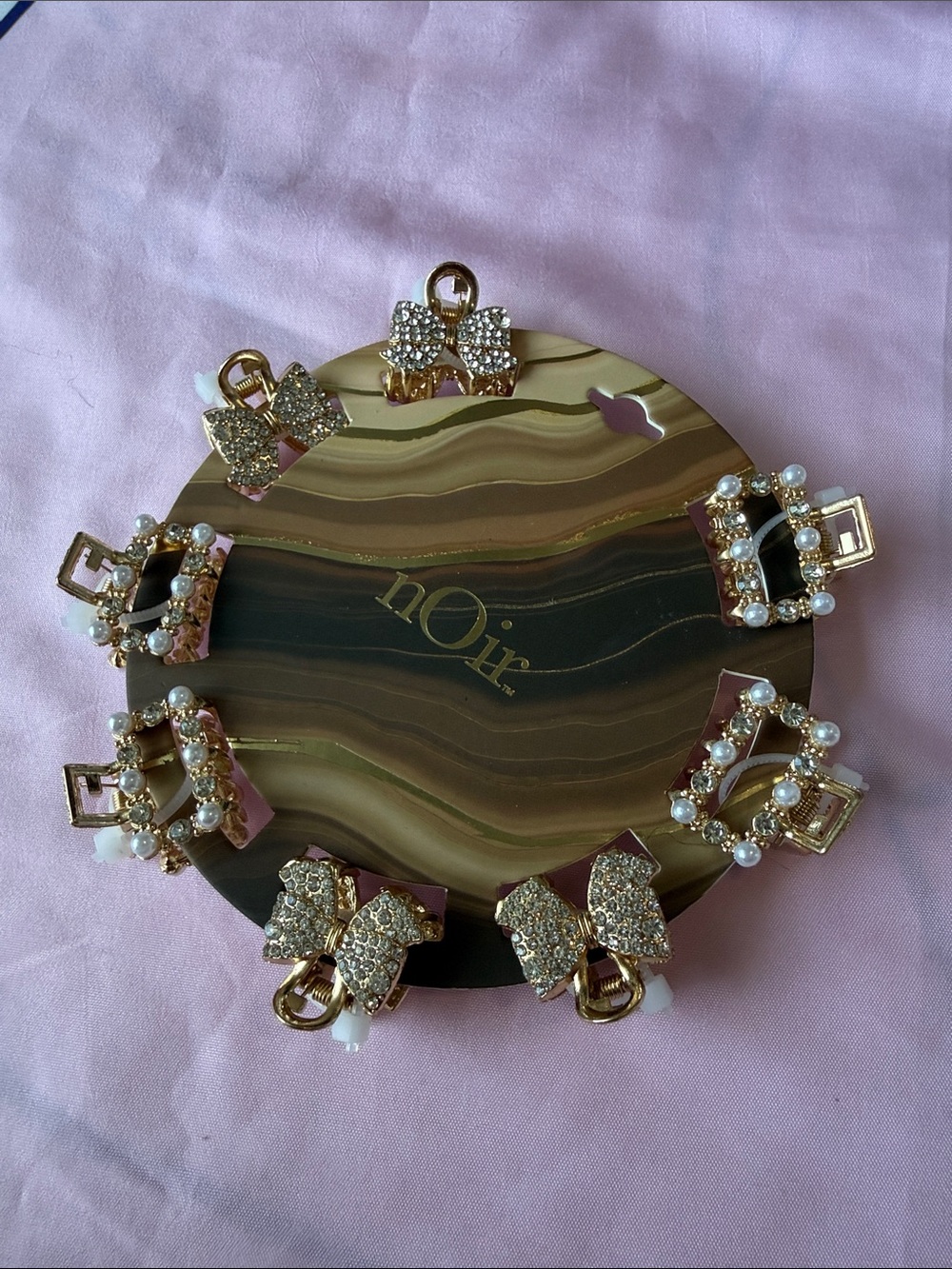 nOir Jewelry Gold tone faux Pearl Crystal Mini Hair Clip Set